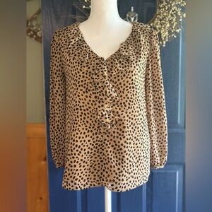 J. Crew Tan and Black Polka Dot Blouse